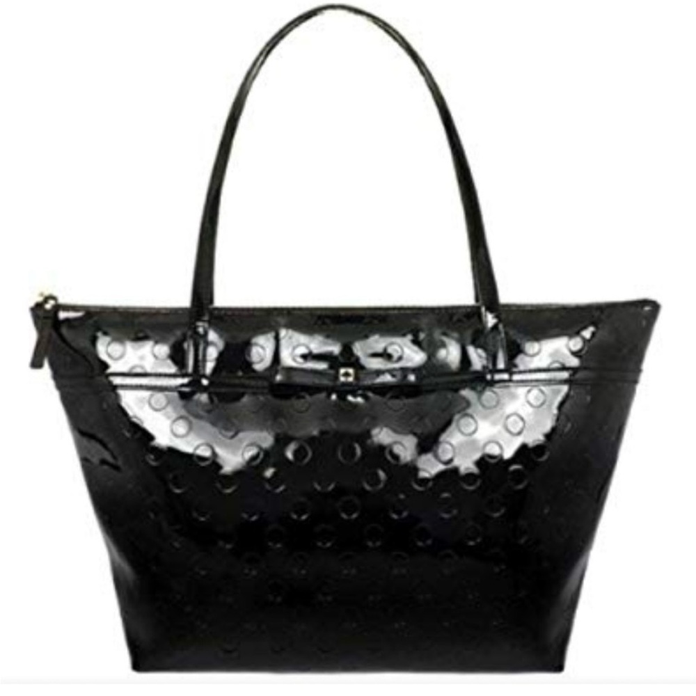 Kate Spade Sophie Cameilla Tote in black patent leather embossed polka dot tote
